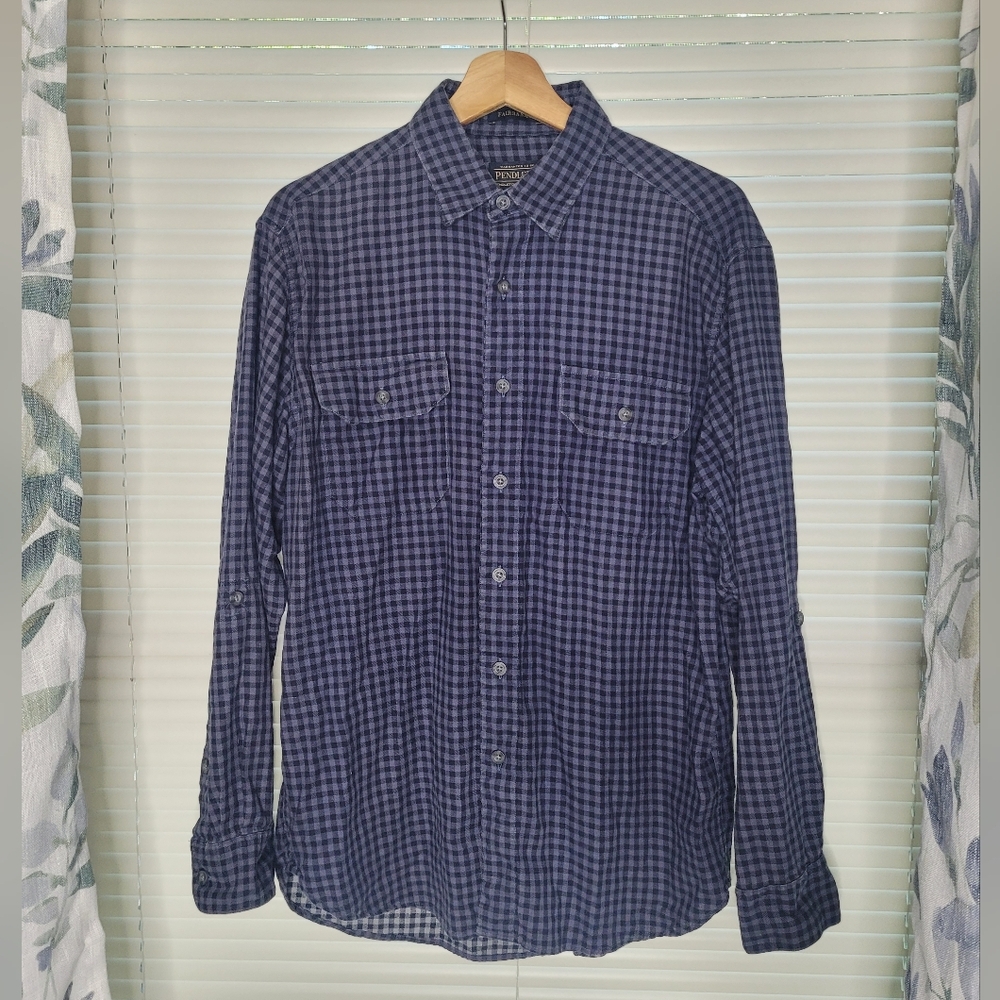 Pendleton Fairbanks Button Down Shirt Mens Medium Blue Plaid Long Sleeve Preppy